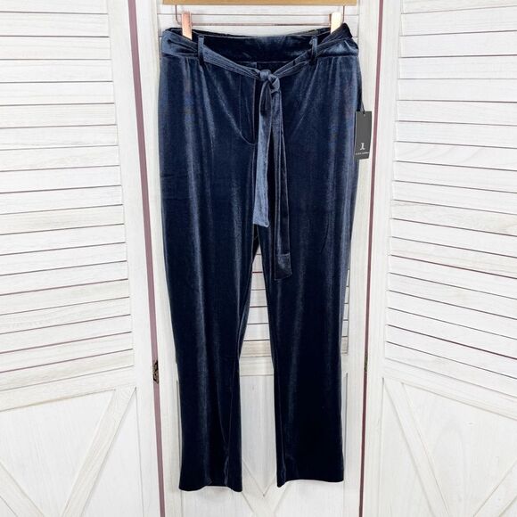 Jules & Leopold Velvet Velour Pants Slim Leg Pull On Ankle Blue Medium - Picture 1 of 12